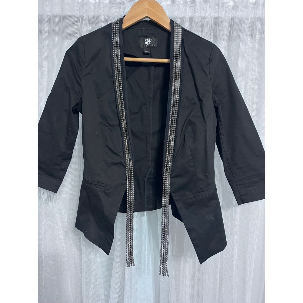 Rock & Republic Women's Black Rhinestone Collar Blazer Jacket Size‎ 2